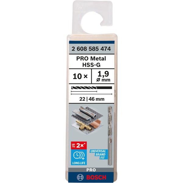 Bosch Metallbohrer Set, HSS-G, 10 Stück, 1,9 Millimeter