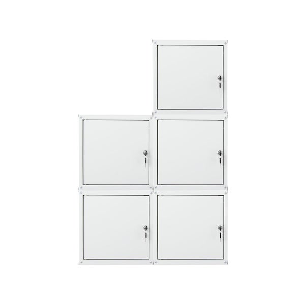 Modularer Schließfachschrank aus Metall mit 5 abschließbaren Fächern inklusive Schlüsseln.