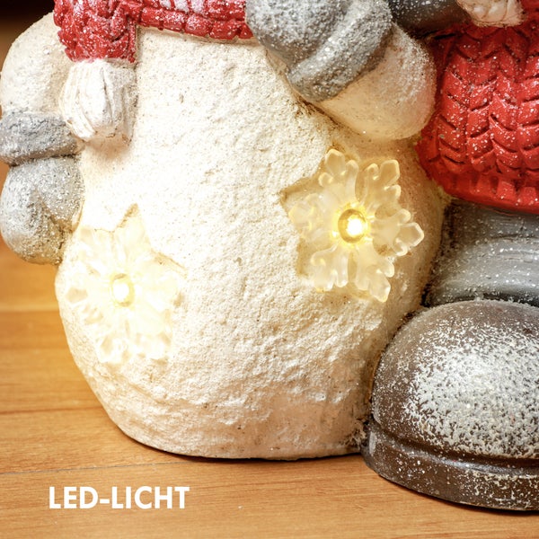HOMCOM Weihnachtsdeko Figur, Weihnachtswichtel mit Schneemann, 45,5 cm Weihnachtsfigur mit LED-Licht, Dekofigur zu Weihnachten, für In- und Outdoor
