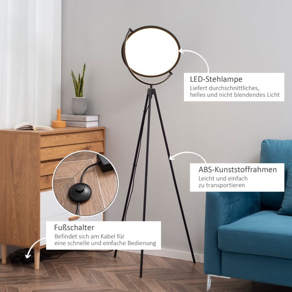 HOMCOM Stehlampe, 60 x 60 x 163 cm, ABS, Schwarz