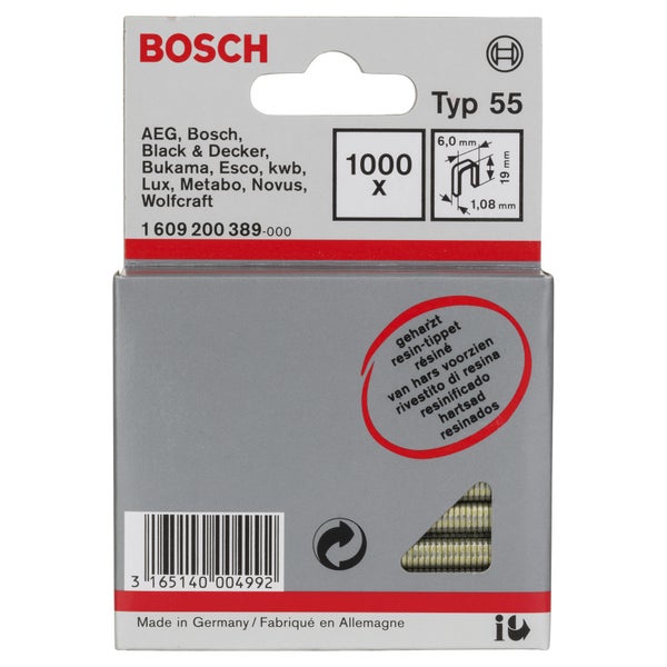 Bosch 1.000x Schmalrückenklammer Typ 55, geharzt 6 x 1,08 x 19 mm - 1609200389