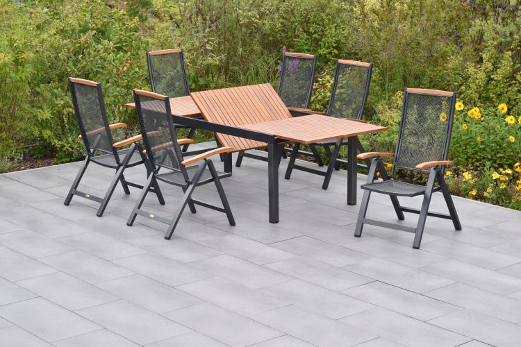 Tilos Gartenmöbelset 13tlg., Klappsessel inkl. Auflagen, Ausziehtisch 180 (250) x 100 cm