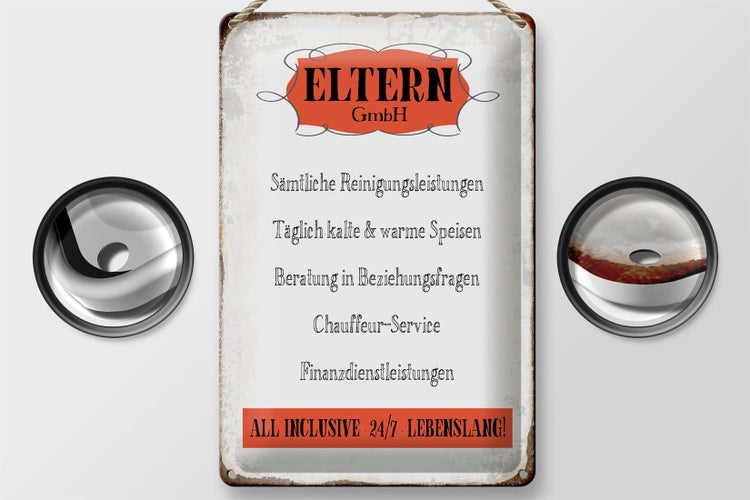 Blechschild Spruch 20x30cm Eltern GmbH 24/7 lebenslang