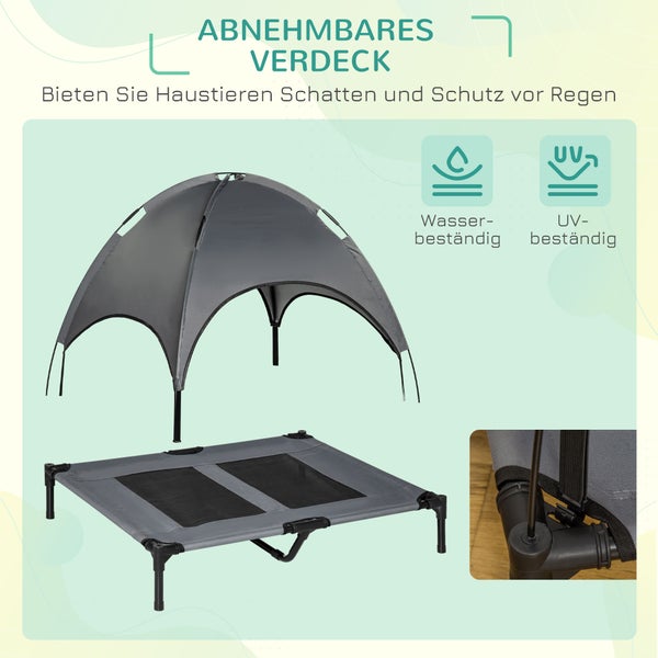 PawHut Hundebett, L92 x B76 x H90 cm, Metall, Oxford, Netzstoff, Taftstoff, Grau+Schwarz