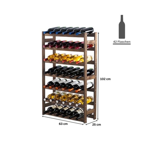 PROREGAL Weinregal Pinotwine HxBxT 102 x 63 x 25 cm 42 Flaschen Massives Kiefernholz Braun Geölt