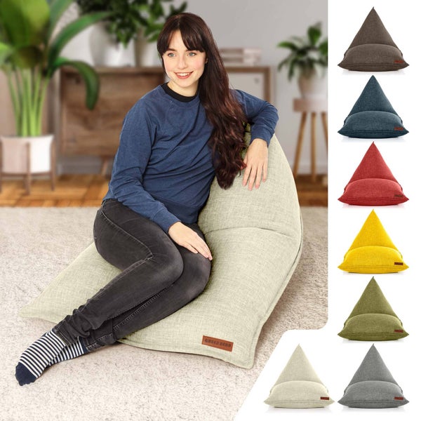 Green Bean Sitzsack Triangle 150x100x100cm mit EPS-Perlen Füllung - Kuschelig Weich Waschbar - Drinnen Stoff Bodenkissen Liegekissen Sitzkissen - Beige
