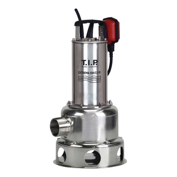 T.I.P. Schmutzwasser-Tauchpumpe Extrema 500/13 IX aus Edelstahl mit Schwimmerschalter und Tragegriff.