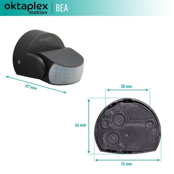 Oktaplex Bewegungsmelder Aussen IP65 anthrazit 180° schwenkbar 12m Reichweite