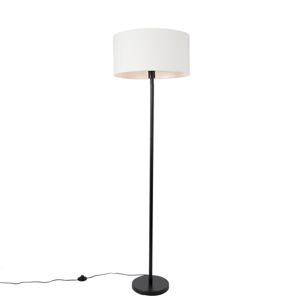 QAZQA - Modern Stehleuchte I Stehlampe I Standleuchte I Lampe I Leuchte schwarz mit Schirm weiß 50 cm - Simplo I Wohnzimmer I Schlafzimmer - Stahl Rund - LED geeignet E27