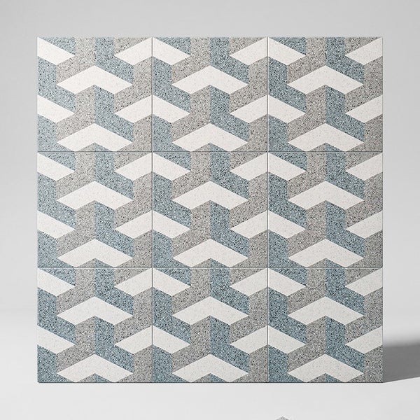 Wandfliesen und Bodenfliesen mit geometrischem Muster in Steinoptik