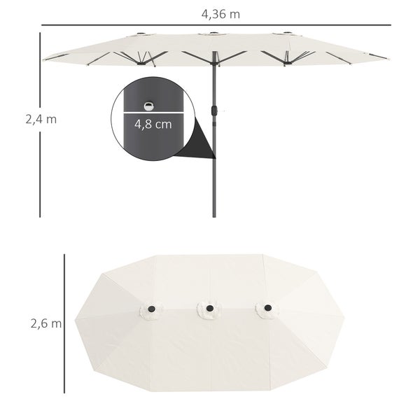 Outsunny Doppelsonnenschirm 436 x 260 cm, UV Schutz Stahl Sonnenschirm mit Handkurbel, oval Balkonschirm Strandschirm windfest stabil Marktschirm Kurbelschirm für Strand Balkon Garten, Beige