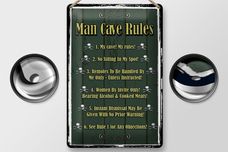 Blechschild Spruch 20x30cm Man cave Rules no sitting Spot