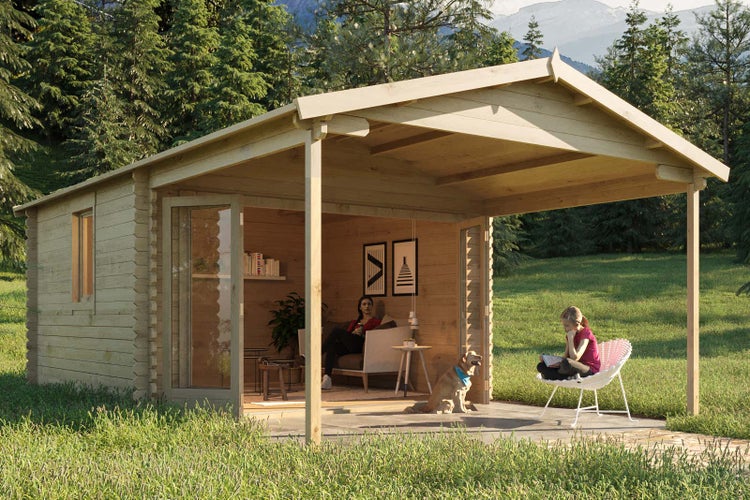 Strandsonnenschirm mit Streifenmuster und Fransen