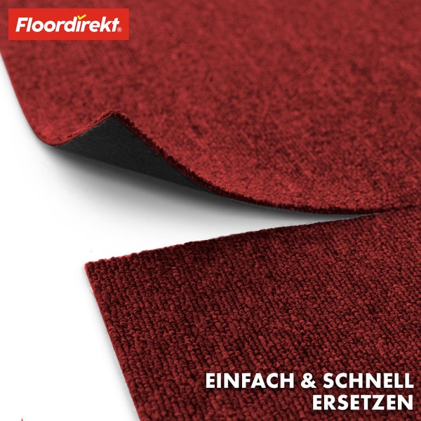 FLOORDIREKT Teppichfliese Moscow - Selbstliegend - 50 x 50 cm - Rot