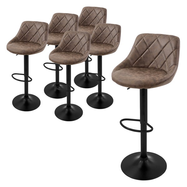 ML-Design Barhocker 6er Set, Bezug aus Kunstleder, Braun, Gepolsterter Barstuhl mit Rückenlehne und Fußstütze, Tresenhocker höhenverstellbar, 360° drehbar, Bistrohocker Hocker Drehstuhl Barstühle