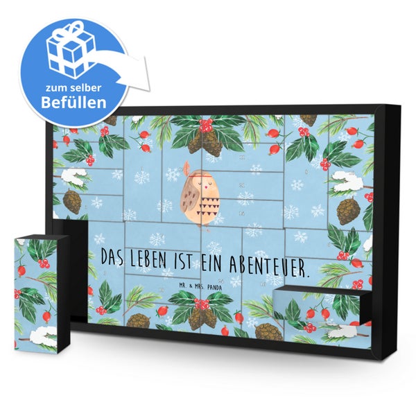 Mr. & Mrs. Panda Befüllbarer Adventskalender Eule Federschmuck - Blau Pastell
