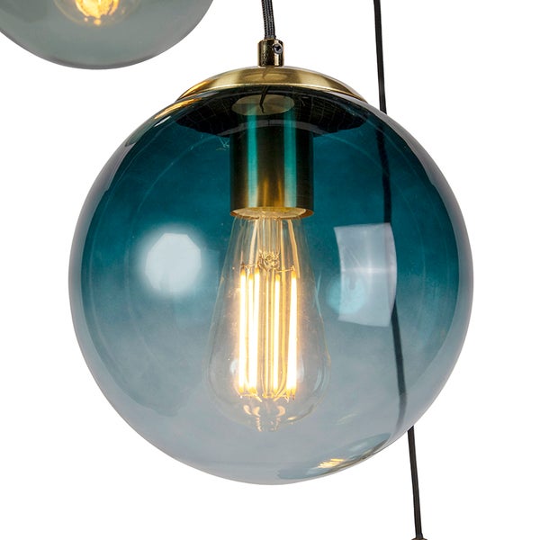 Kugelförmige Pendelleuchte mit Metallelementen und Glaskörper