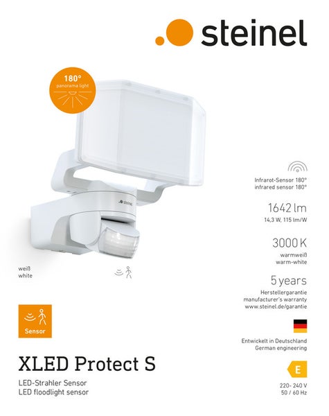 Steinel XLED Protect S LED Strahler mit Sensor, weiße Ausführung