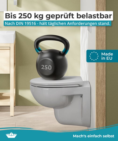 Calmwaters® WC Sitz Original einfache Montage, Premium Toilettendeckel bis 250 kg, Made in EU, aus antibakteriellem Duroplast, Absenkautomatik, 2 Montage Optionen, abnehmbar, Klobrille, oval, Manhattan-Grau