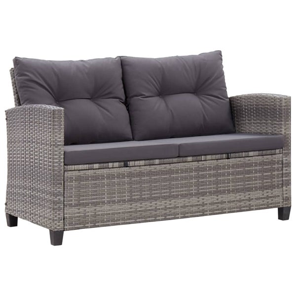 2-Sitzer-Gartensofa mit Kissen Grau 124 cm Poly Rattan