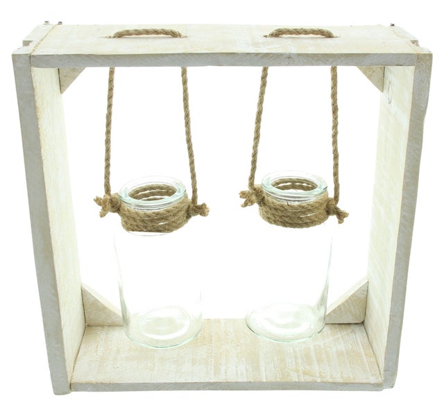 FRANK FLECHTWAREN | Holzrahmen Väschen, HOLZ, GLAS, HANF, 27 x 27 x 9,5 cm