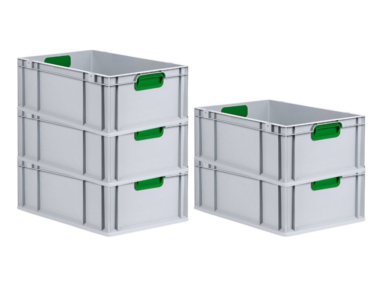 PROREGAL Spar Set 5x Eurobox Nextgen Color HxBxT 22 x 40 x 60 cm 44 Liter Griffe Grün Geschlossen Verstärkter Boden Eurobehälter Transportbox