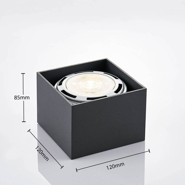 Quadratische Wandleuchte mit den Maßen 120 x 120 x 85 mm.