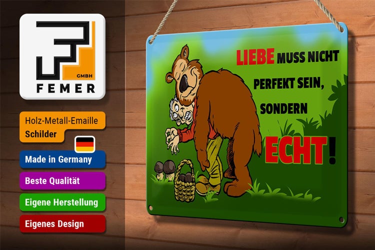 Blechschild Spruch 30x20cm Liebe nicht perfekt sondern echt sein