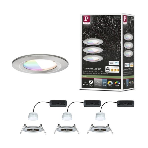 LED Einbauleuchte Nova Coin IP44 rund 78 mm RGBW+ 3x6W 3x500lm 230V Eisen gebürstet Aluminium