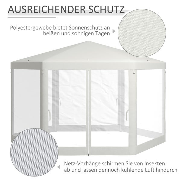 Outsunny Pavillon 4x3m Sechseckig Wasserabweisend Stabil Winterfest Pavillon mit Moskitonetz Partyzelt Gartenzelt mit 6 Seitenteilen Gartenpavillon für Camping Garten, Creme