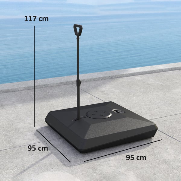 Outsunny Sonnenschirmständer bis 160 kg befüllbar Ampelschirmständer, Schirmständer mit Rollen, Griff Quadratisch Schirmhalter Schirmgewicht Ständer für Sonnenschirm 135/140/160mm, für Balkon Schwarz