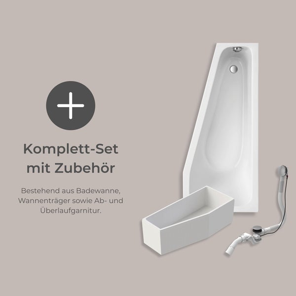 Komplettset mit Badewanne, Badewannenträger sowie Ab- und Überlaufgarnitur