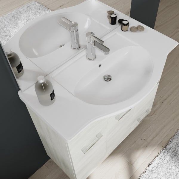 Möbelset für das Badezimmer 85 cm, bodenstehend, Eiche weiß | Rimini