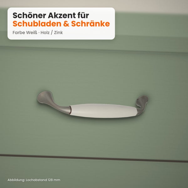 Möbelgriff für Schubladen und Schränke aus Holz und Zink mit 128 Millimeter Lochabstand.