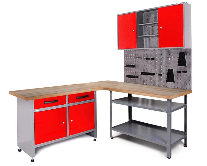 Ondis24 Werkstatt Set Ecklösung Basic One 85 cm rot, Werkstatteinrichtung, Werkbank