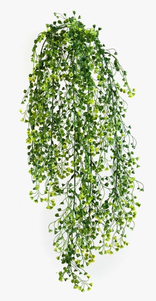 Künstliche Hängepflanze mit kleinen grünen Blättern.