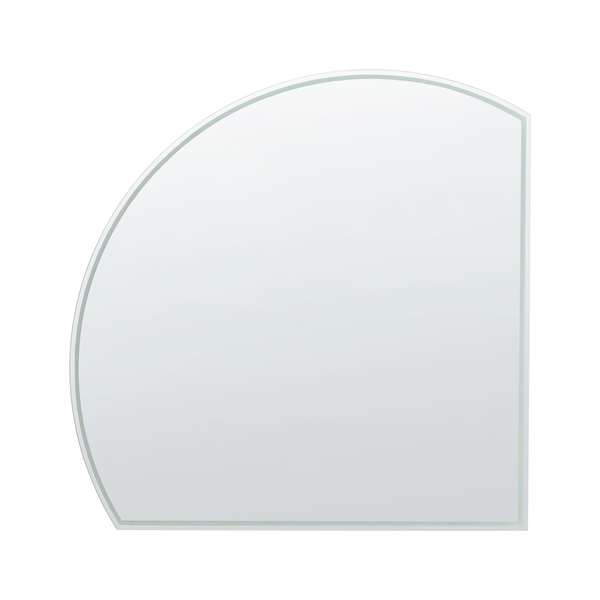 Viertelkreisförmiger Wandspiegel aus Glas.