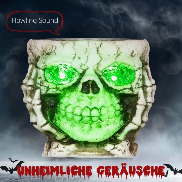 HOMCOM Halloween Dekoration Garten Skelett Decoration elektrisch Skelett-Utensilien mit Leuchtenden Augen und Furchteinflößendem Klang, Ø16cm, Edelstahl