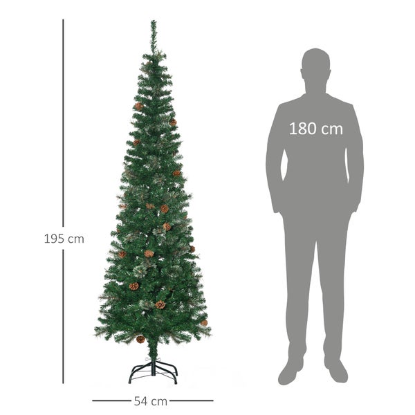 HOMCOM Künstlicher Weihnachtsbaum, 195 cm Christbaum mit 556 Spitzen, 25 Zapfen, klappbar Metallständer, für Weihnachten Deko, Grün