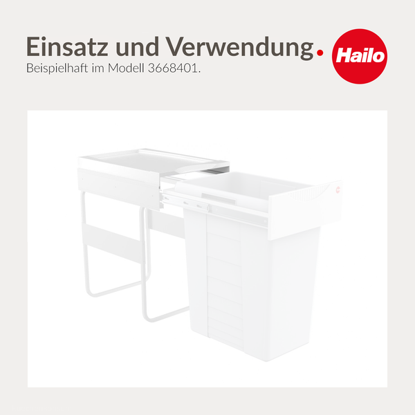 Hailo Logo. Einbau-Abfallsammler mit Auszugsystem für Küchenunterschränke.