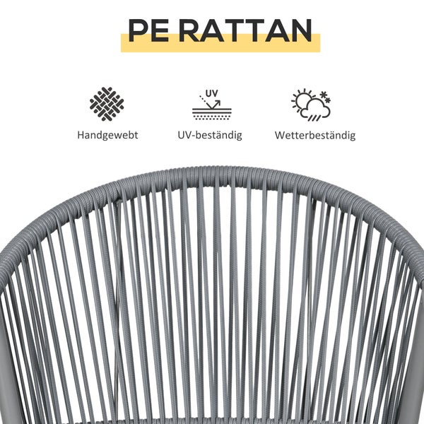 Outsunny 3 tlg. Ratten Bistroset, 58L x 62B x 78H cm, Stahl, PE Rattan, grau