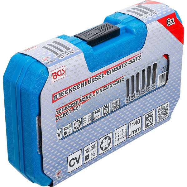 BGS Steckschlüssel-Einsatz-Satz E-Profil, extra lang Antrieb Innenvierkant 12,5 mm (1/2) SW E10 - E20 6tlg. - 2028