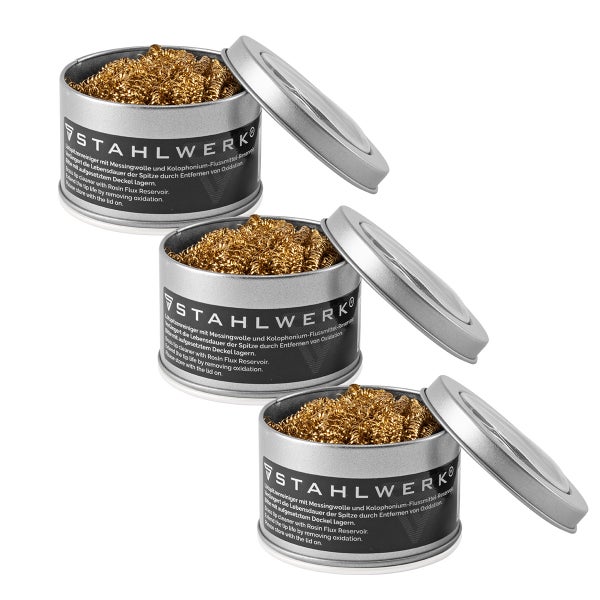 Drei Dosen Lötkolbenreiniger mit Messingwolle und Deckel von Stahlwerk