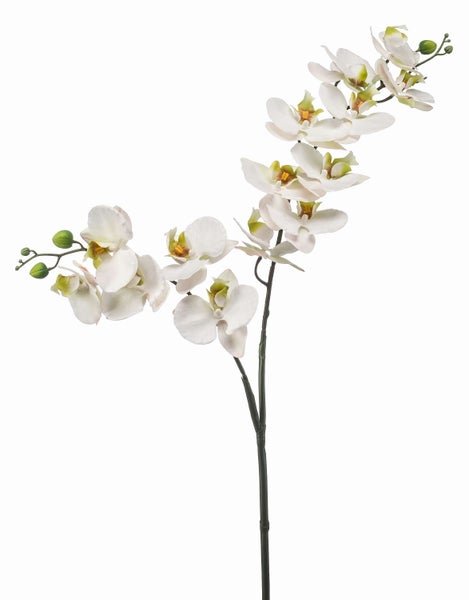 Künstlicher Orchideenzweig Phalaenopsis mit weißen Blüten und grünem Stiel.