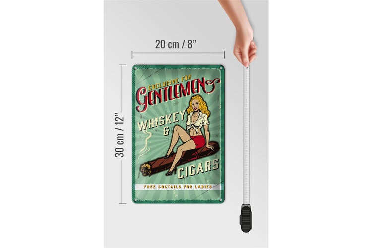 Blechschild Spruch Pinup Exlusive Gentleman Whiskey 20x30cm