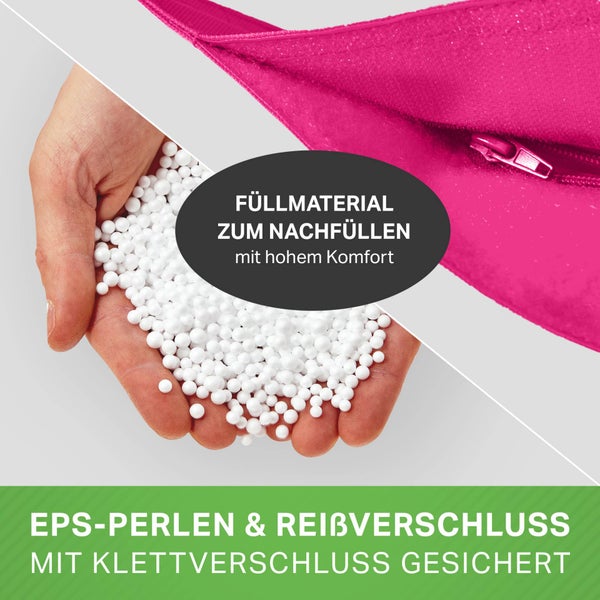 Green Bean 2er Set XXL Sitzsack inkl. Pouf fertig befüllt mit EPS-Perlen - Riesensitzsack 140x180 Lounge Sitz-Kissen Bean-Bag Chair  - Pink