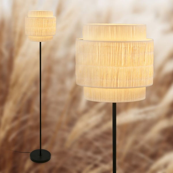 Briloner Papper Stehlampe, Bastschirm, Ein/Aus Fußtaster, Boho-Stil, E27 Fassung, Natur, Ø30 x 165 cm