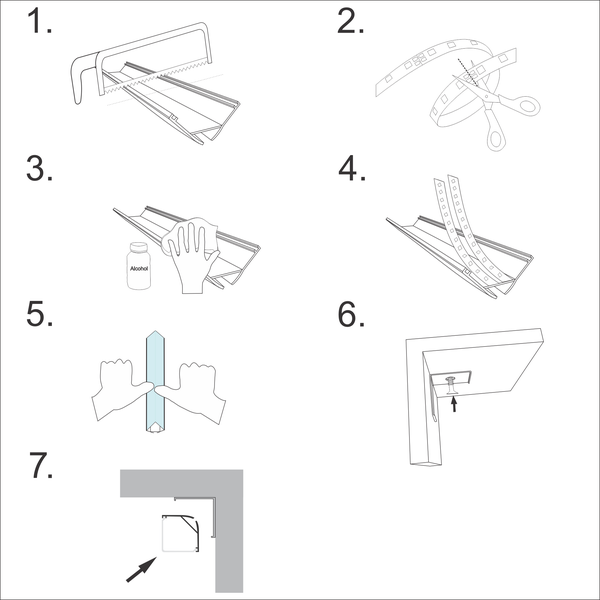 TIVENDIS Led Alu Profil 2 m ER9020 Komplett Set für Strip / Streifen bis 20 mm breit | Abdeckung transparent klar, Endkappen, Befestigungclips | L-Form Winkel Ecke Winkelprofil Eckprofil eloxiert