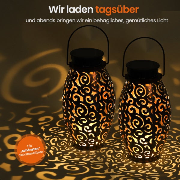 Goliving Solar-Tischlampe Zen - 2 Stück - Laterne für draußen - Solar-Gartenleuchte - LED-Außenleuchte - Pendelleuchte - 21,5 cm - Metall - Schwarz