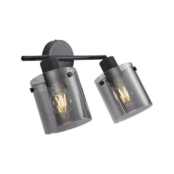 Wandleuchte mit zwei grauen Glasschirmen